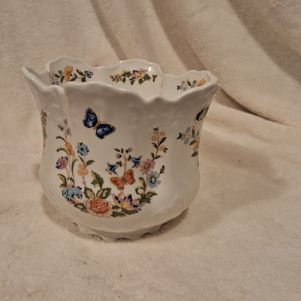 Aynsley Floral Butterfly Bone  Porcelain Vase